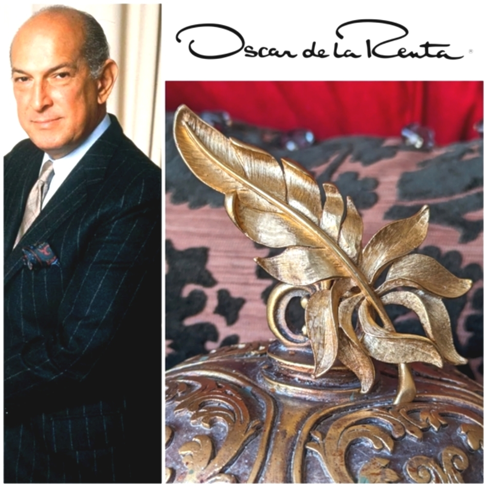 XL💯OSCAR DE LA RENTA INTRICATE GOLDTONE BROOCH - Picture 2 of 10